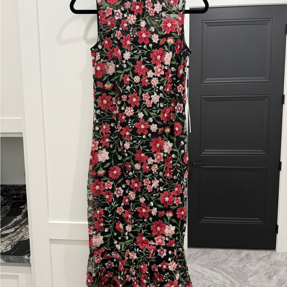 NWT Calvin Klein Lace Black Floral Midi Dress